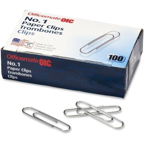Officemate Officemate OIC99911 No.1 Steel Standed Paper Clips - Silver OIC99911